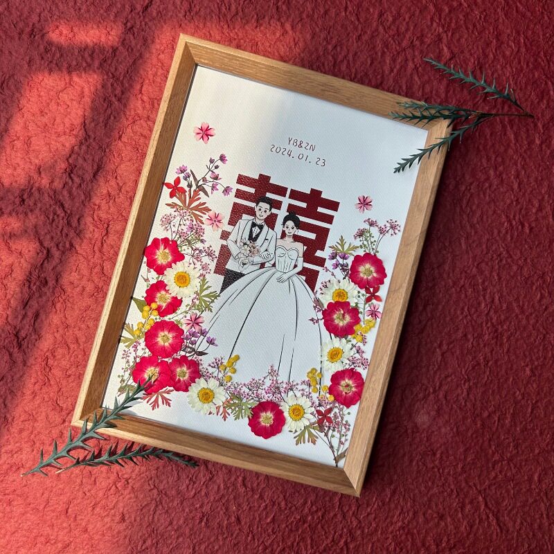 Pressed flower keepsakes section cover with a pressed flower wedding favor frame